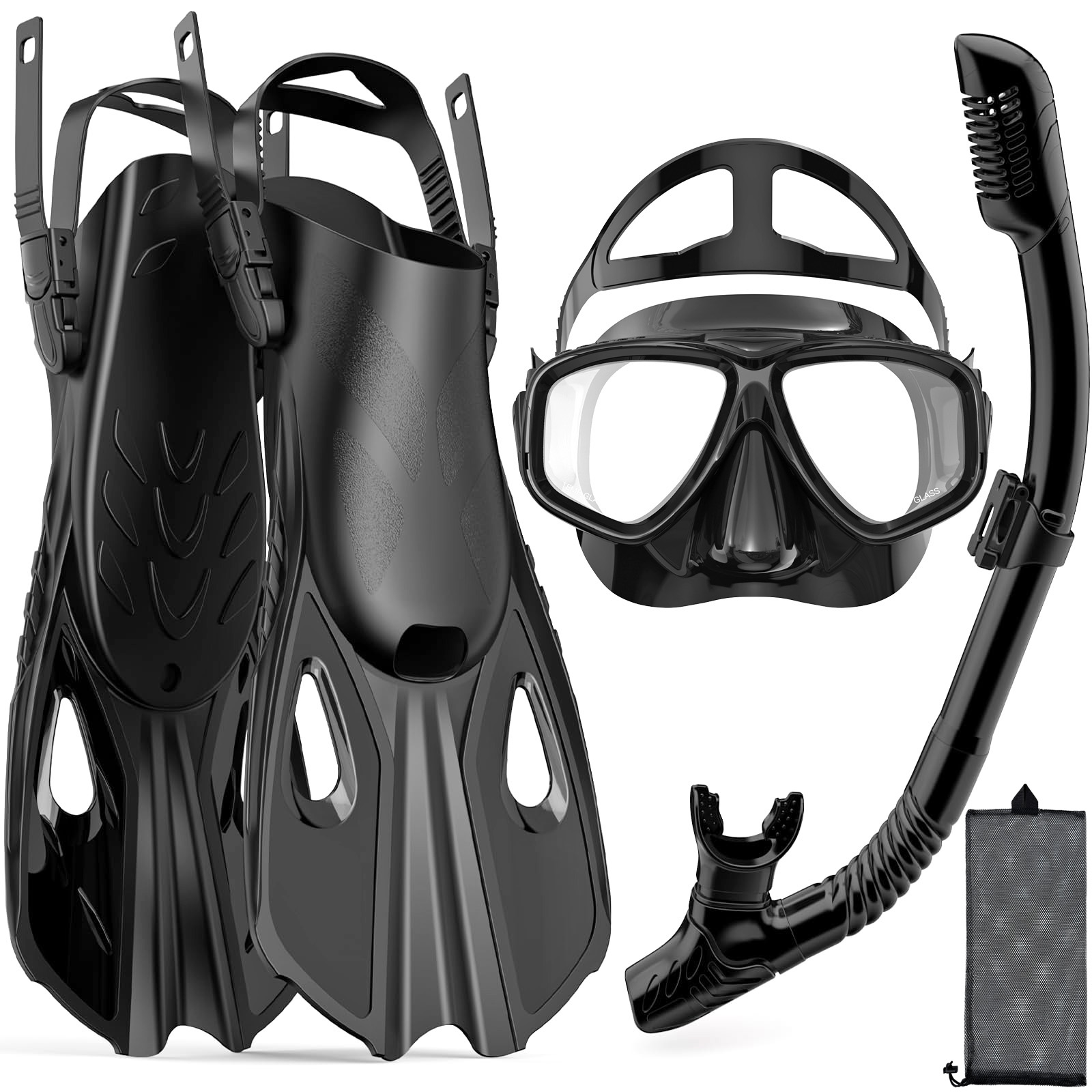 Freediving Mask Set - Mask Fins Snorkel Set 4 in